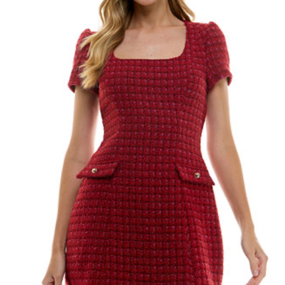 City Studios Juniors' Square-Neck
Metallic Tweed Dress